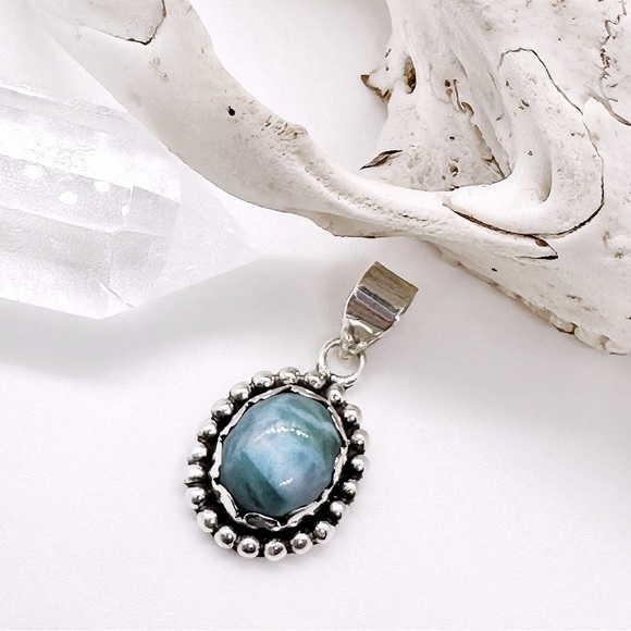 SOLID Sterling Silver Petite Larimar Pendant Necklace - Picture 1 of 6